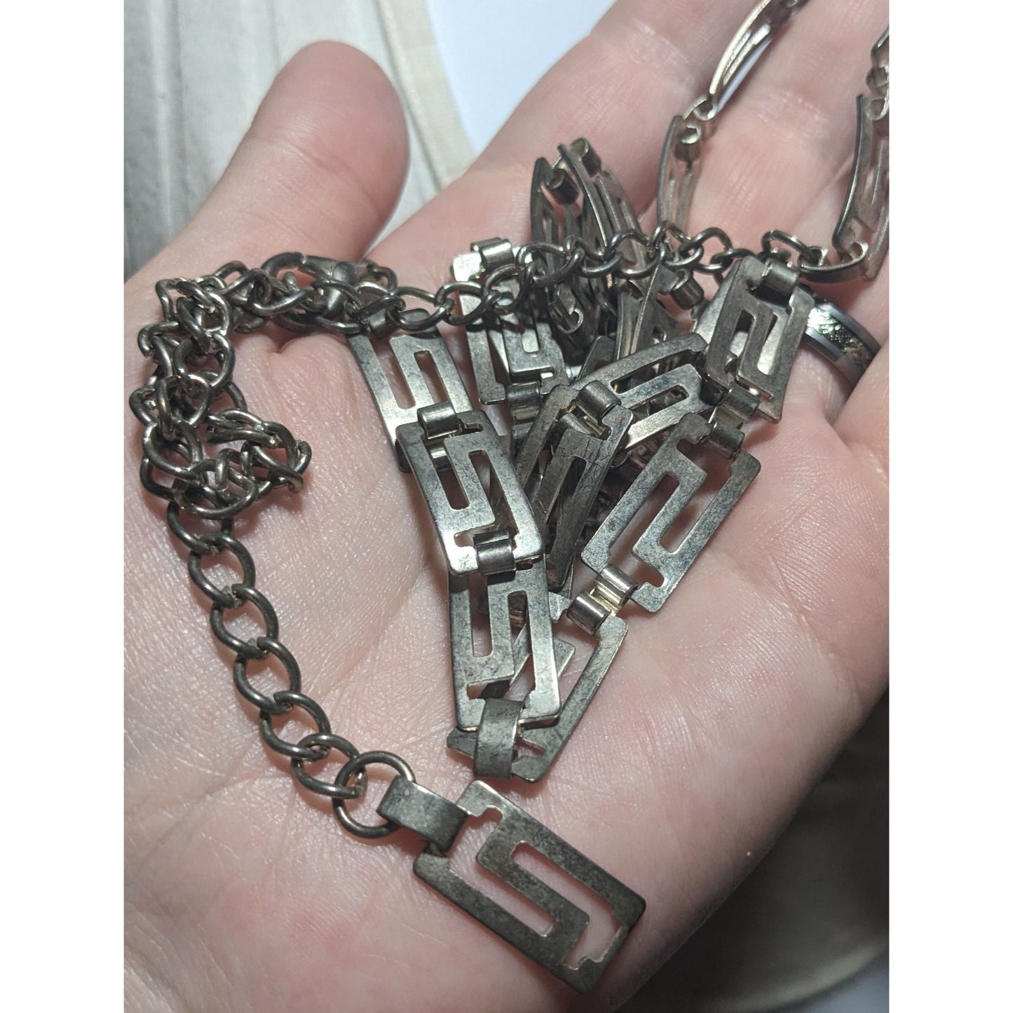 Retro Silver Grecian Link Chain Necklace