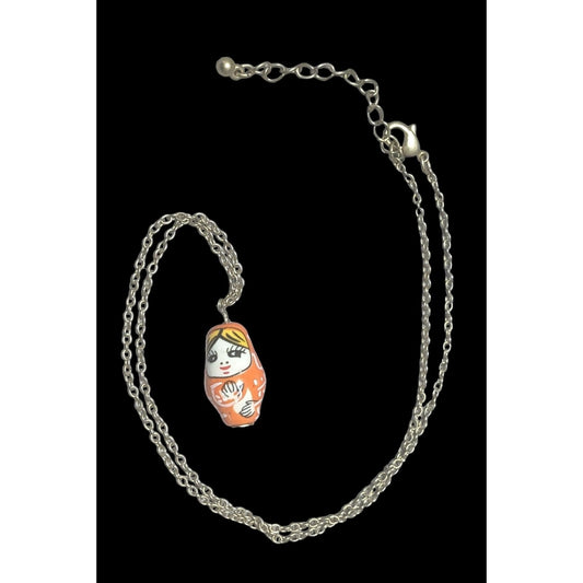 Retro Orange Russian Nesting Doll Necklace