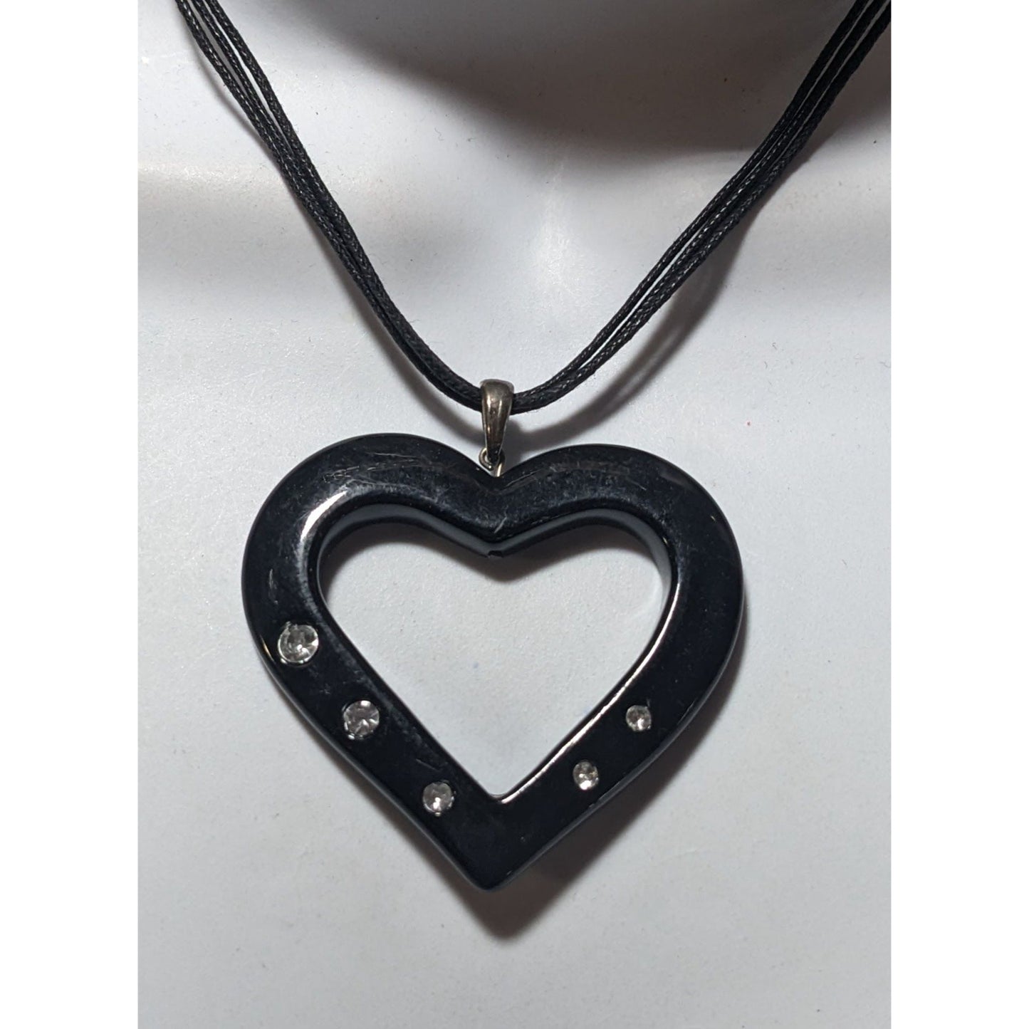 Glam Goth Open Heart Black Pendant Necklace