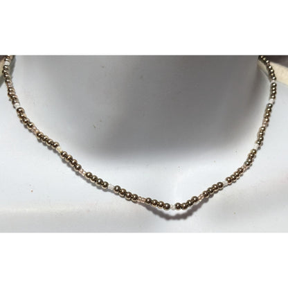 Simple Minimalist Metallic Glass Seed Bead Necklace