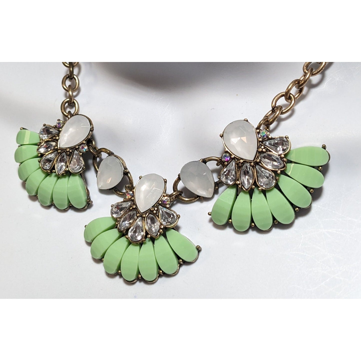 Green And White Floral Gemmed Statement Necklace