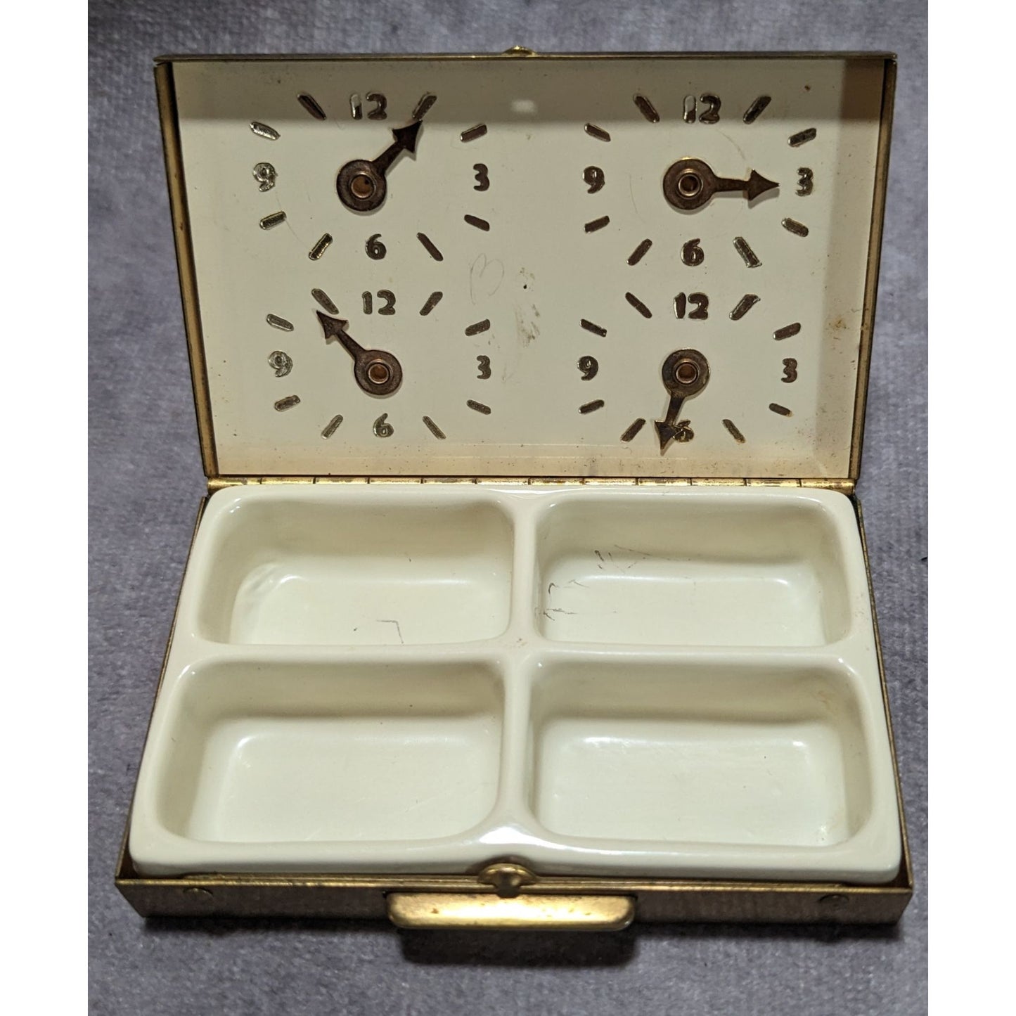 Vintage Pillbox With Clocks