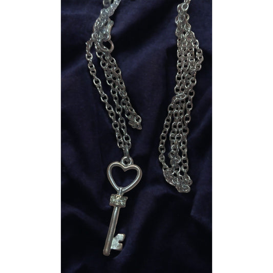 Silver Rhinestone Key Necklace