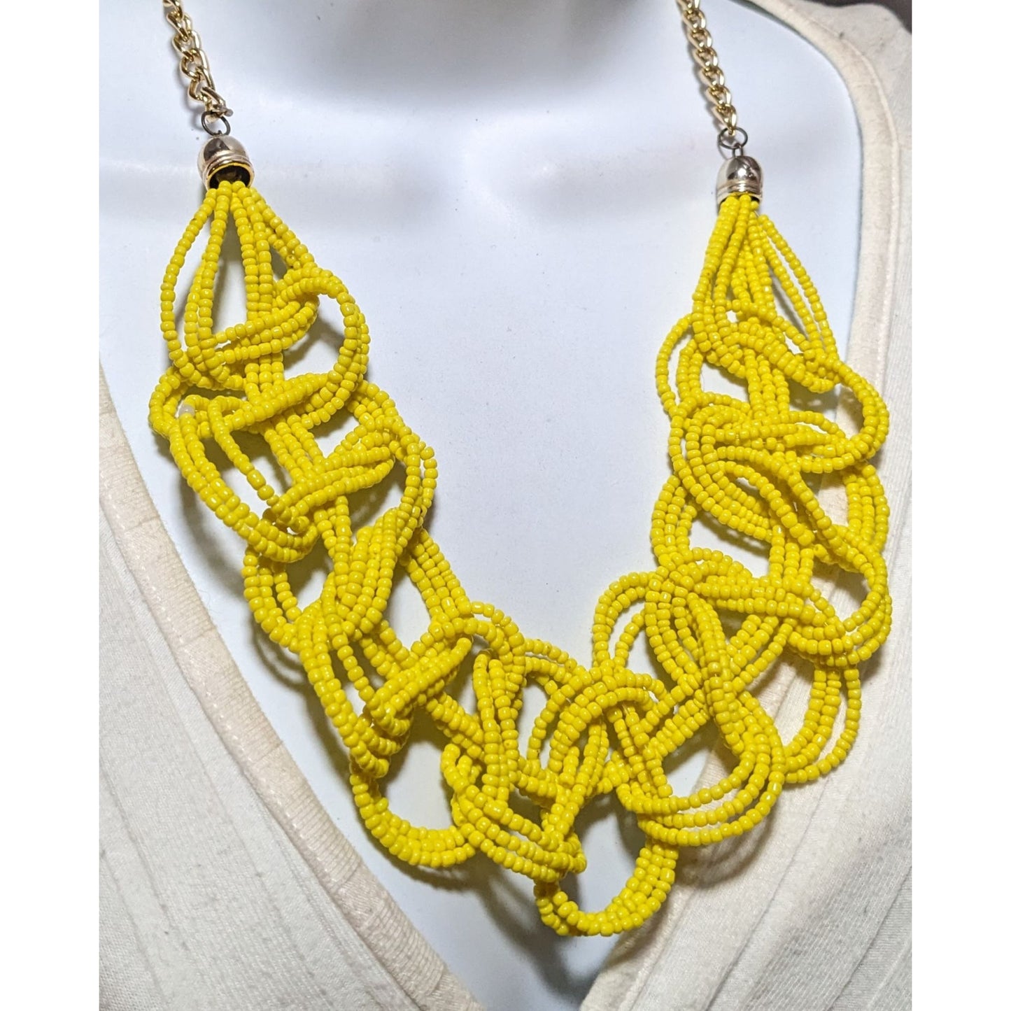 Braided Yellow Glass Seed Bead Necklace