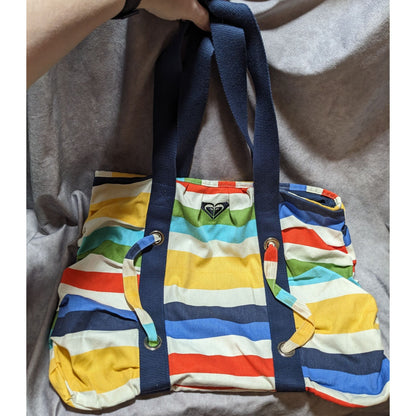 Retro Roxy Striped Canvas Beachy Tote Bag