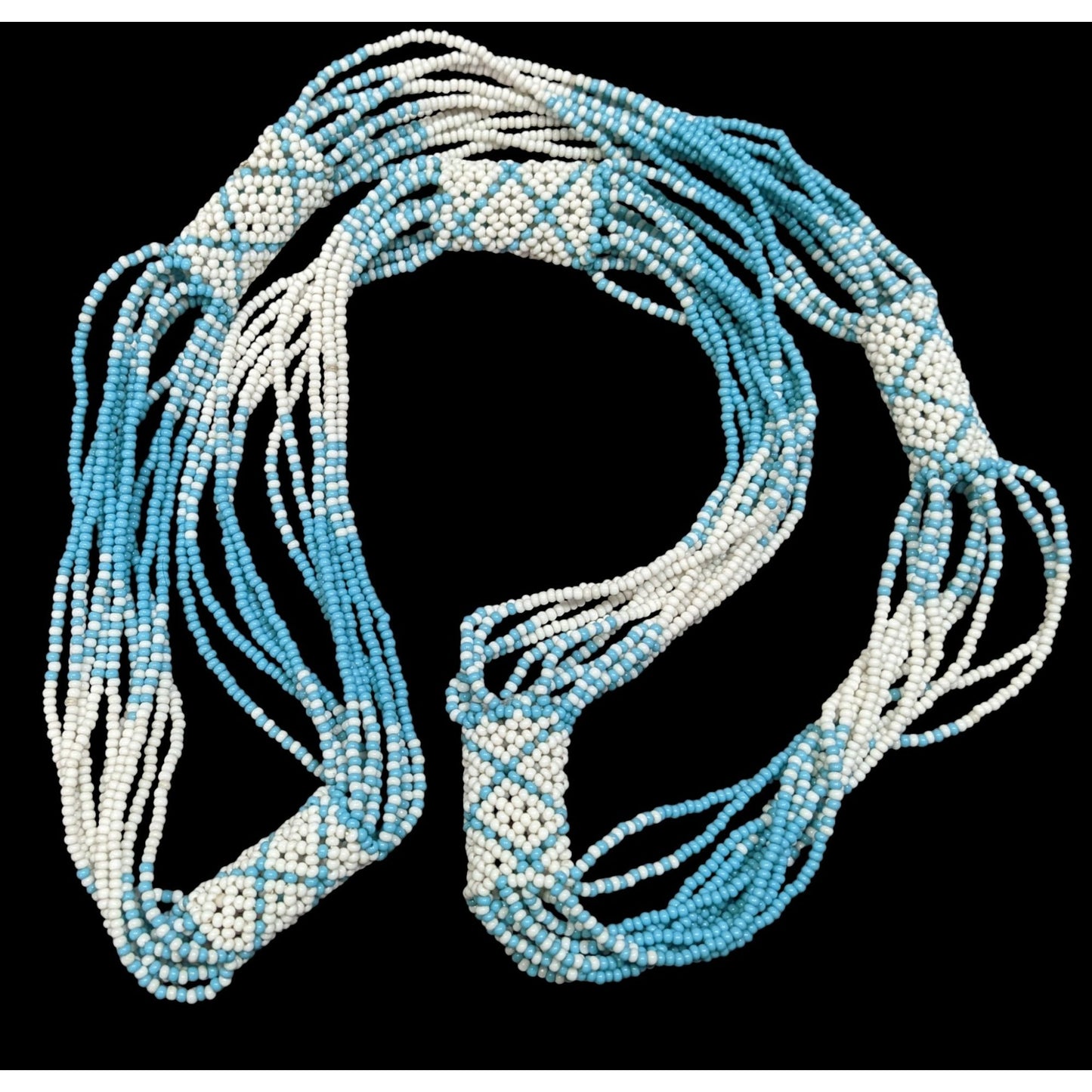 Vintage Handmade Blue And White Glass Seed Bead Necklace