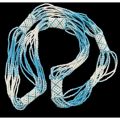 Vintage Handmade Blue And White Glass Seed Bead Necklace