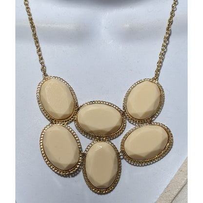 Retro Preppy Cream Gemmed Statement Necklace