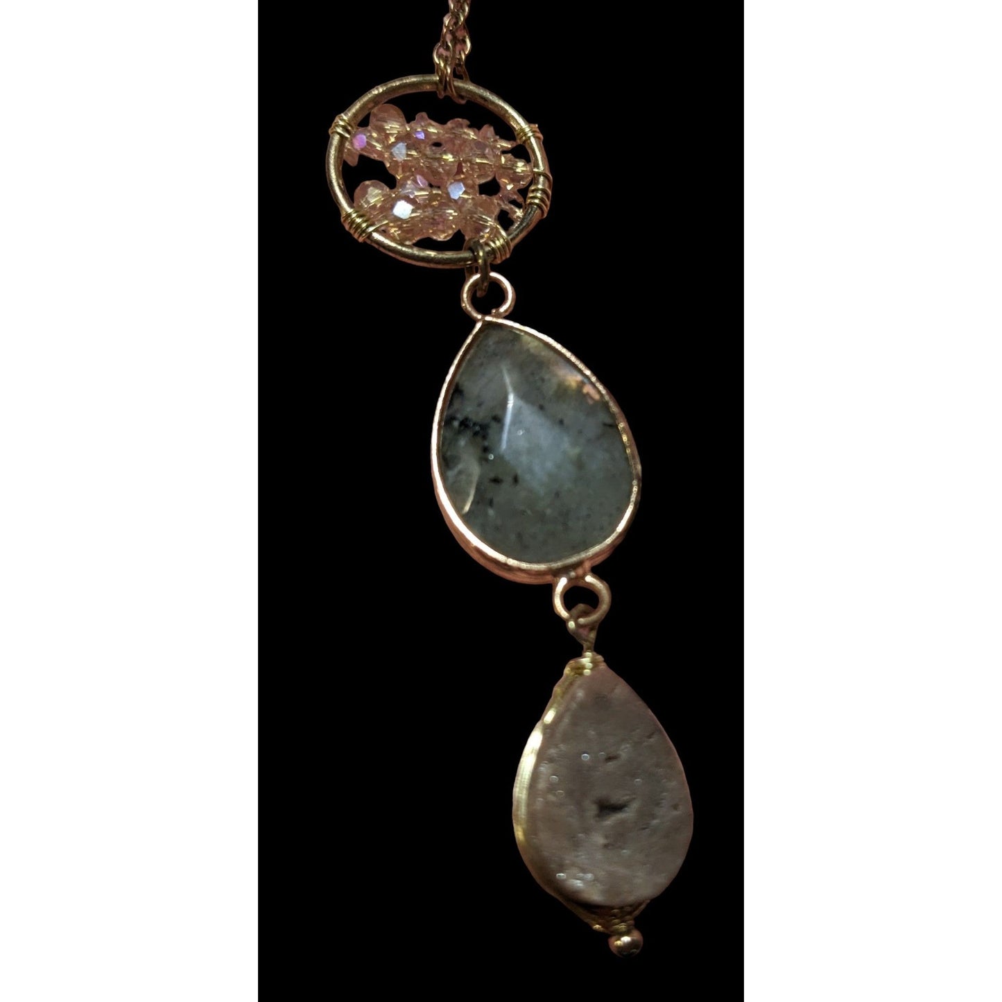 Gemstone Druzy Multilayer Charm Necklace