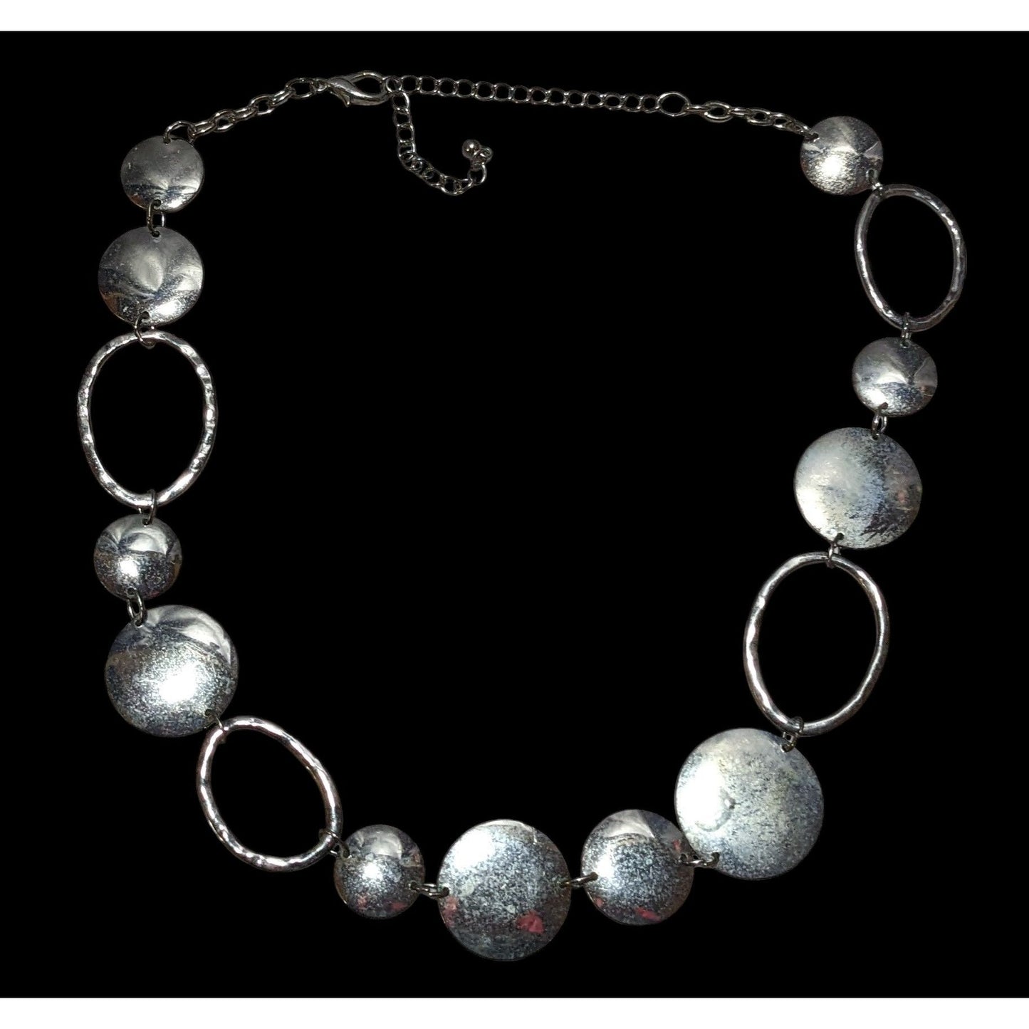 Modern Silver Disc And Loop Chain Necklace