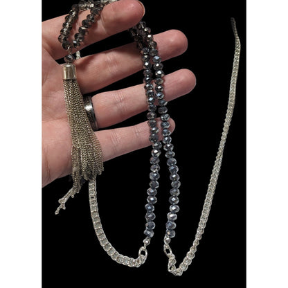 Glam Glass Beaded Chain Tassel  Necklace