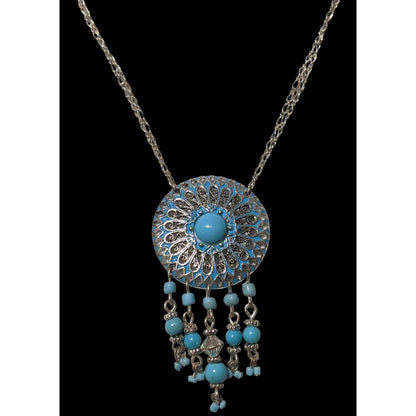 Vintage Avon Blue And Silver Bohemian Pendant Necklace