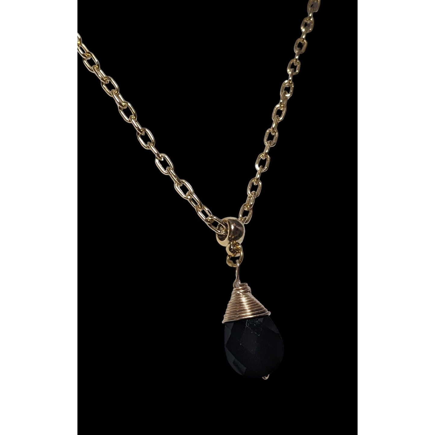 Glam Goth Black And Gold Glass Pendant Necklace