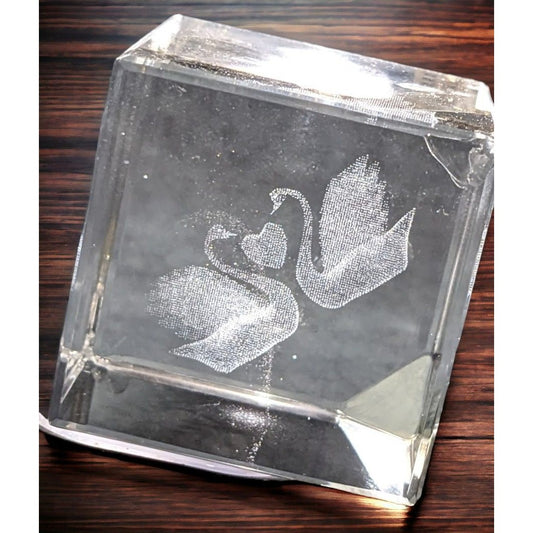 3D Etched Swan Heart Laser Cube