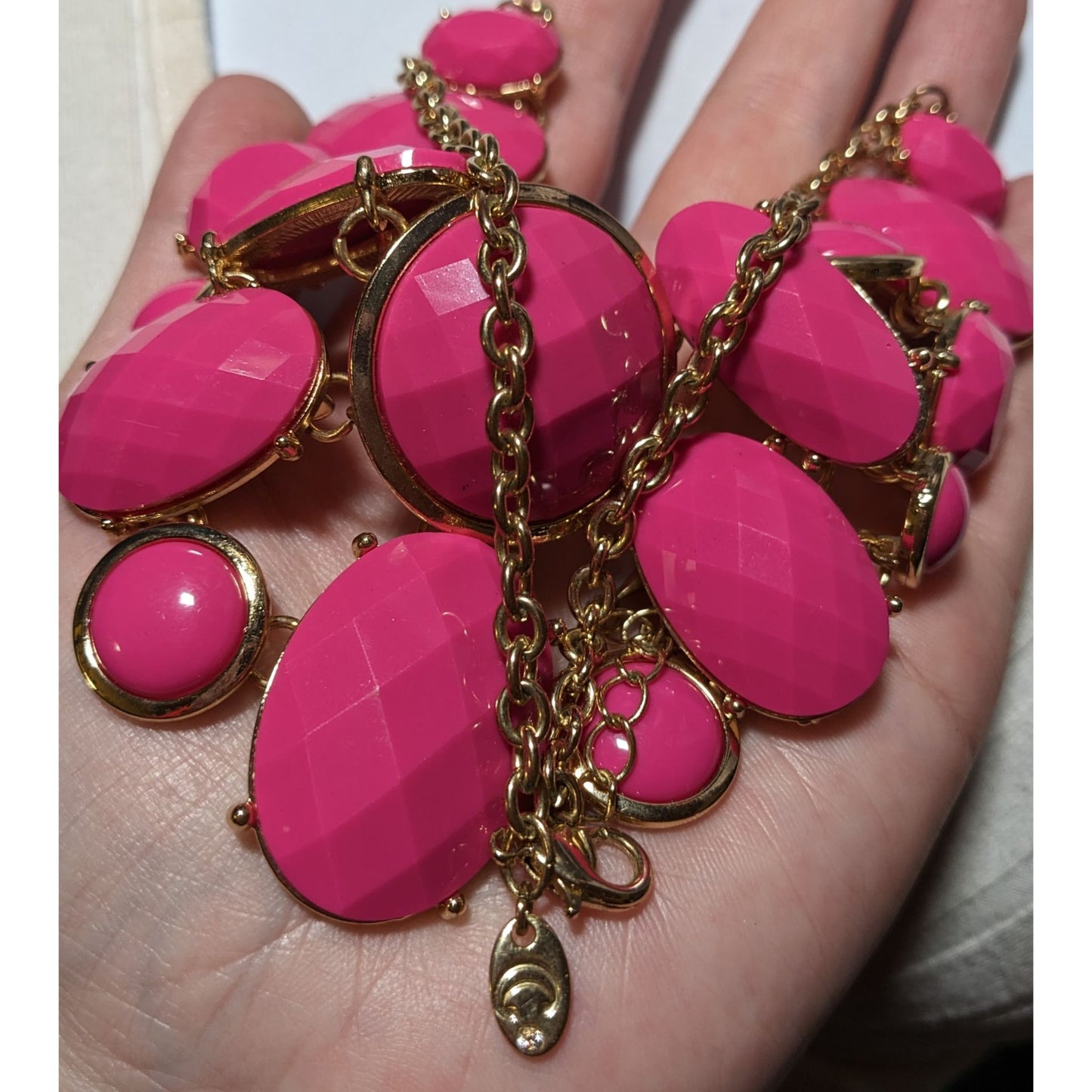 Charming Charlie Pink Gemmed Bib Necklace