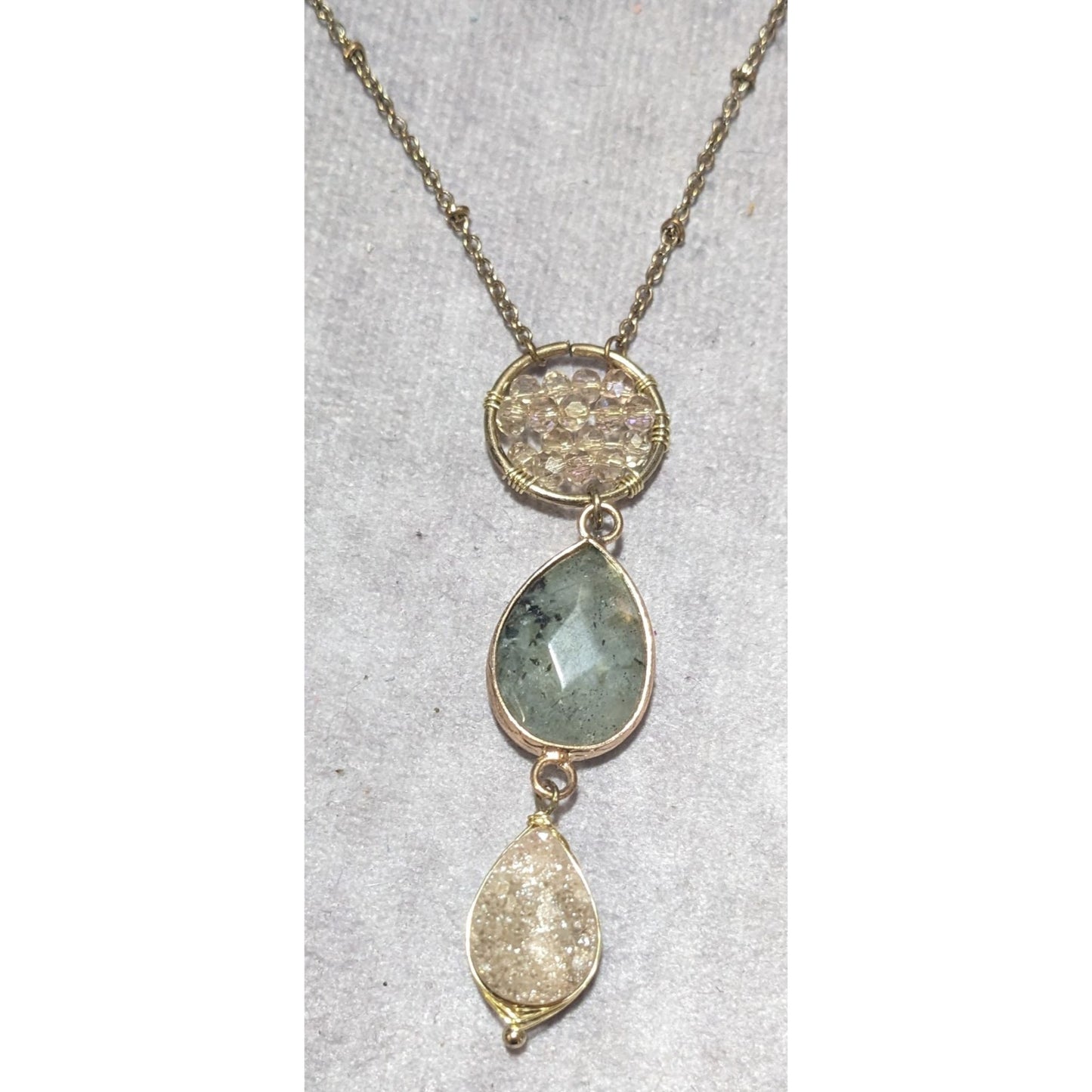 Gemstone Druzy Multilayer Charm Necklace