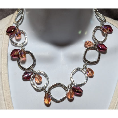 Pink And Silver Abstract Link Beaded Necklace