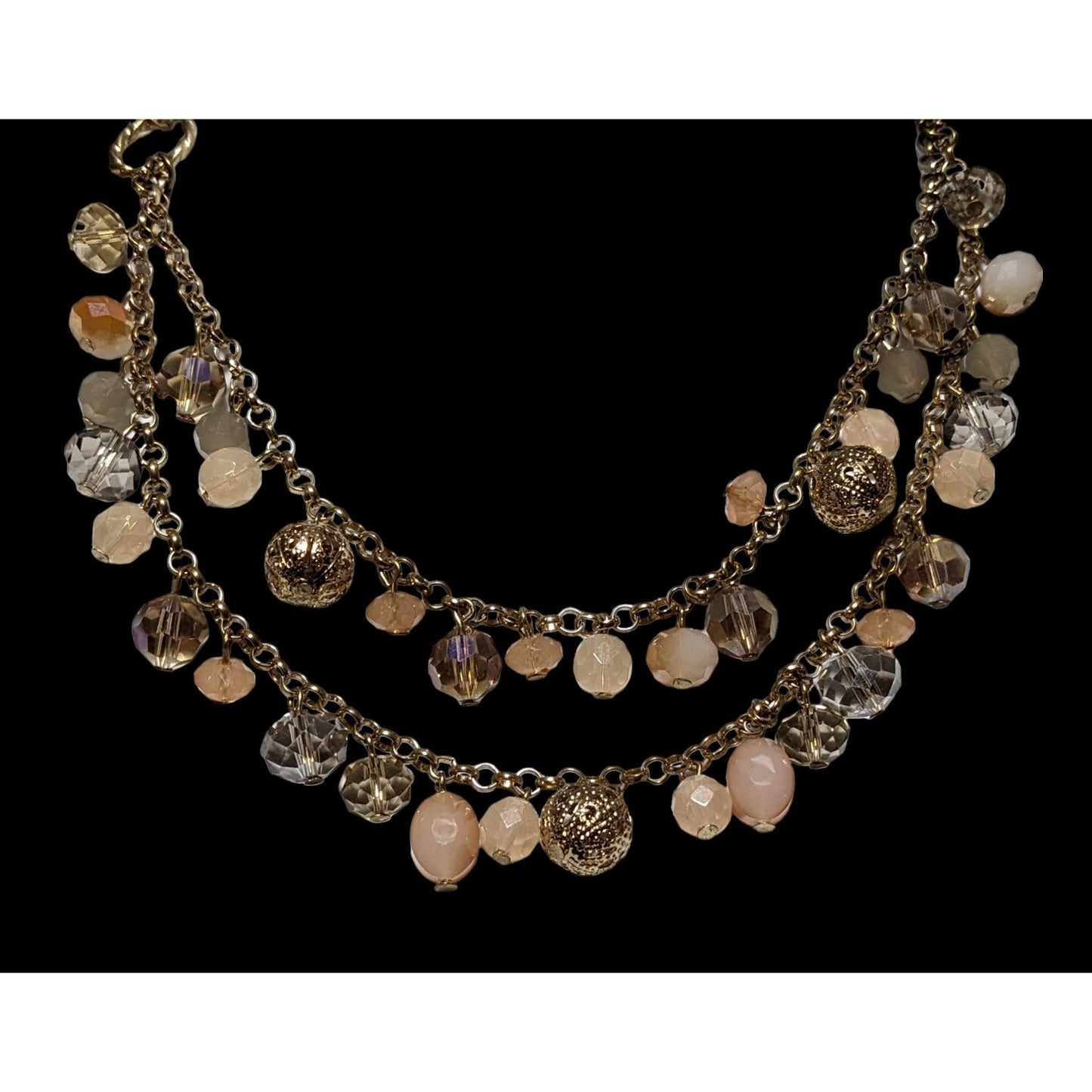 Peach And Gold Multilayer Beaded Necklace