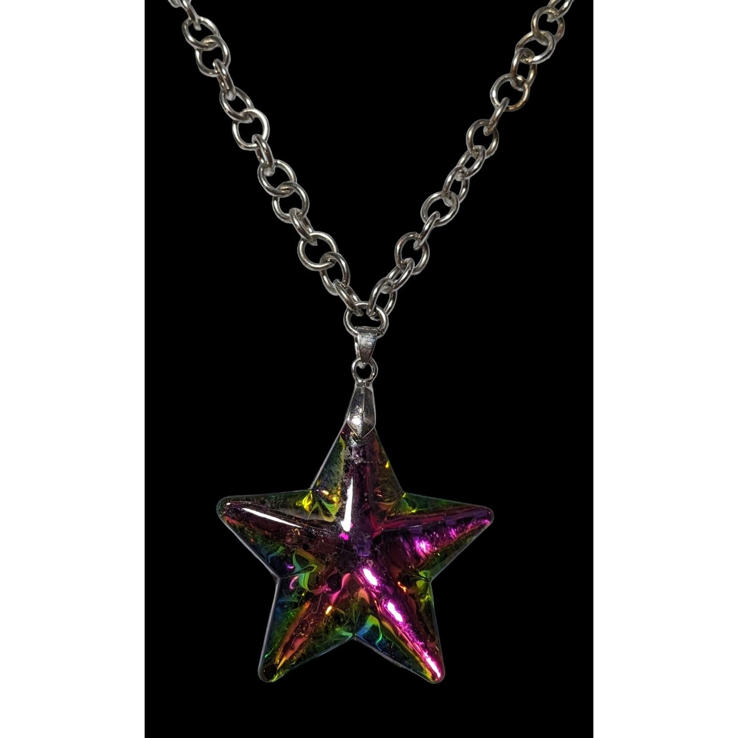 Vintage Rainbow Glass Star Pendant Necklace