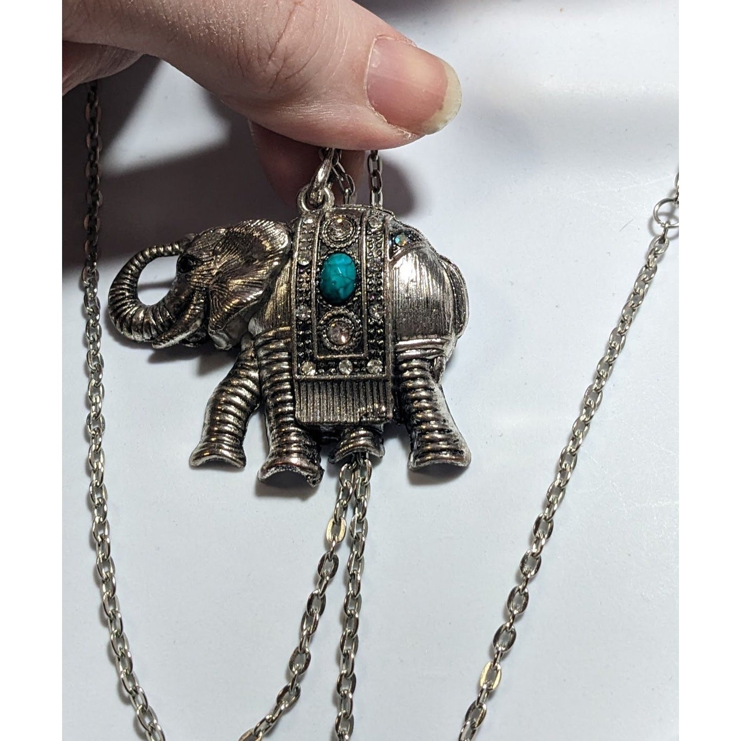 Silver Bohemian Elephant Pendant Necklace