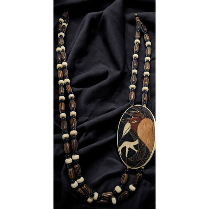 Vintage Wooden Beaded Bird Necklace