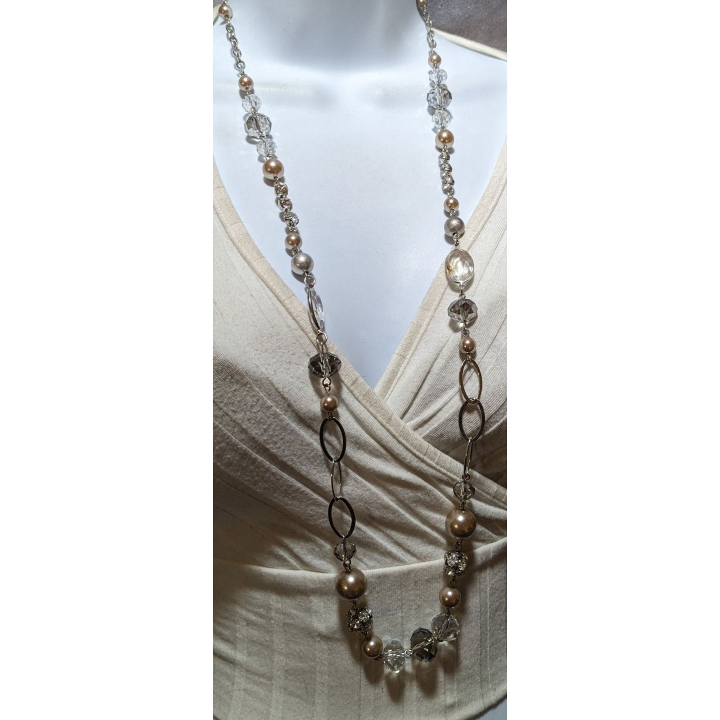 Glam Faceted Glass Pearl Beaded Necklace