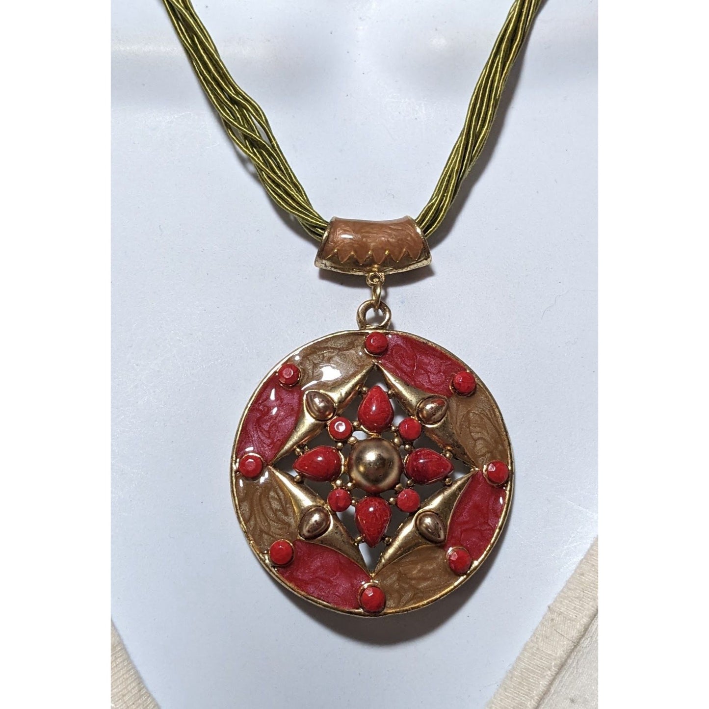 Red And Gold Bohemian Medallion Necklace