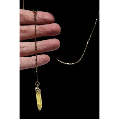 Yellow Crystal Pendant Gold Lariat Necklace