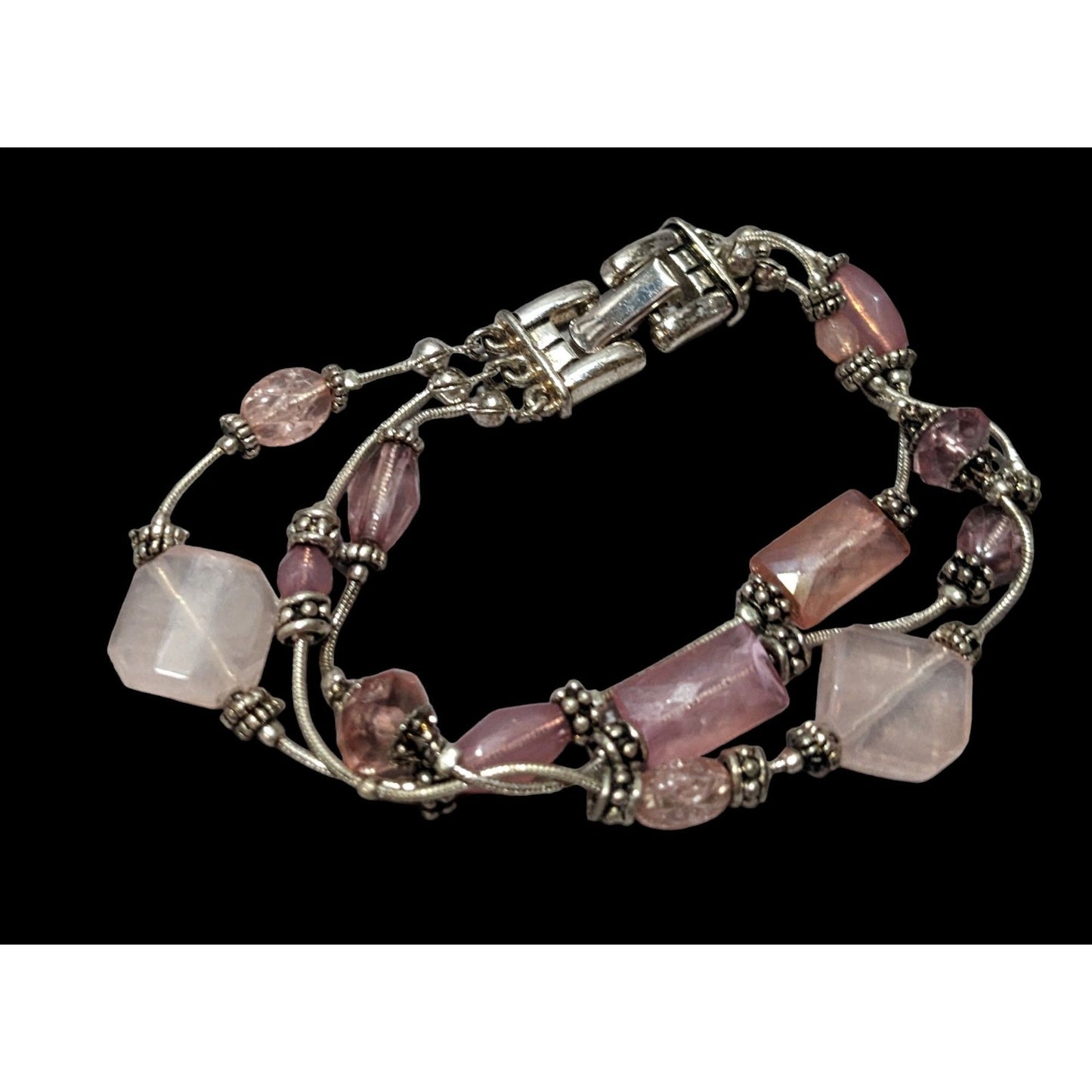 Pink And Silver Glass Beaded Bracelet