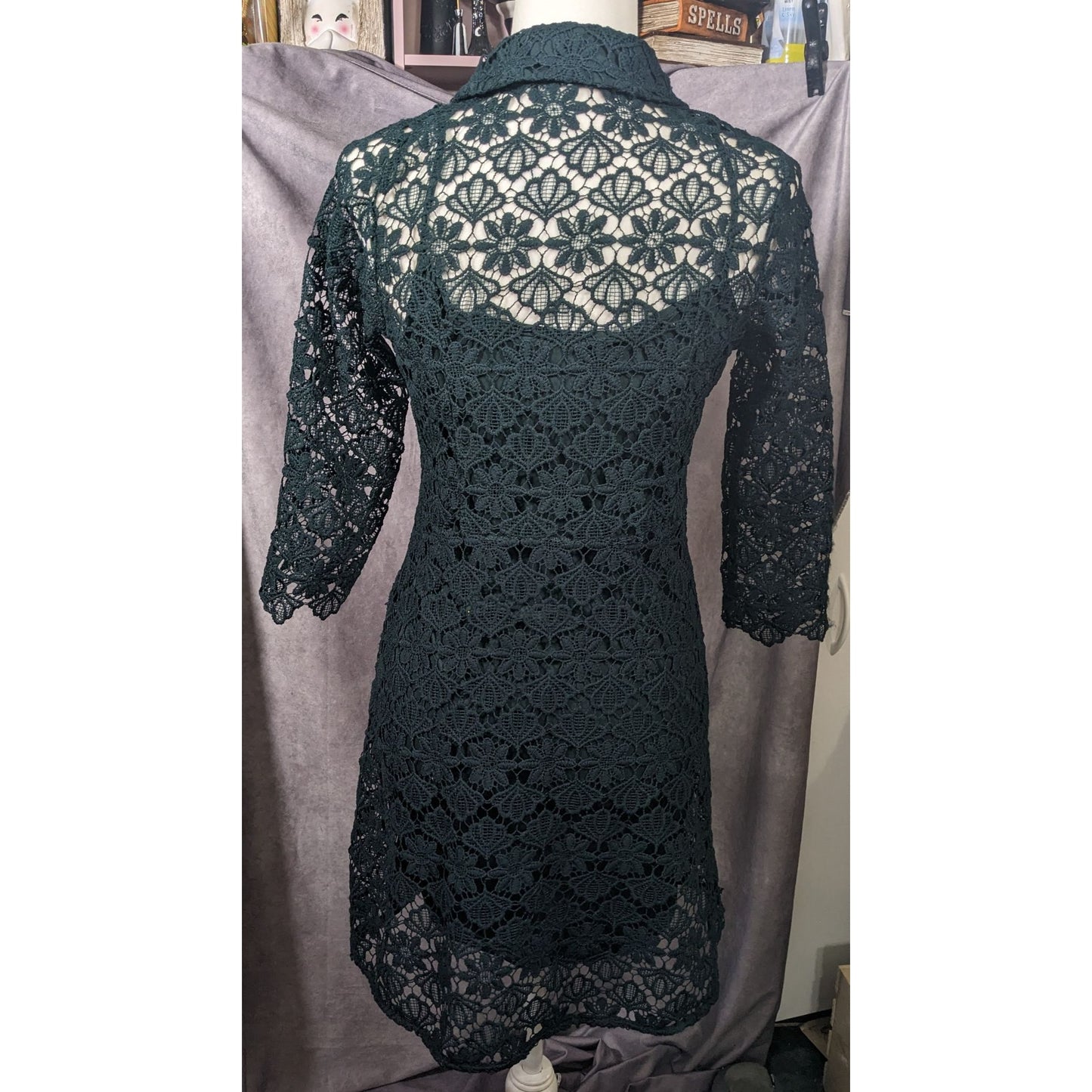 Zara Basic Collection Gothic Black Floral Overlay Dress Size Mediumj