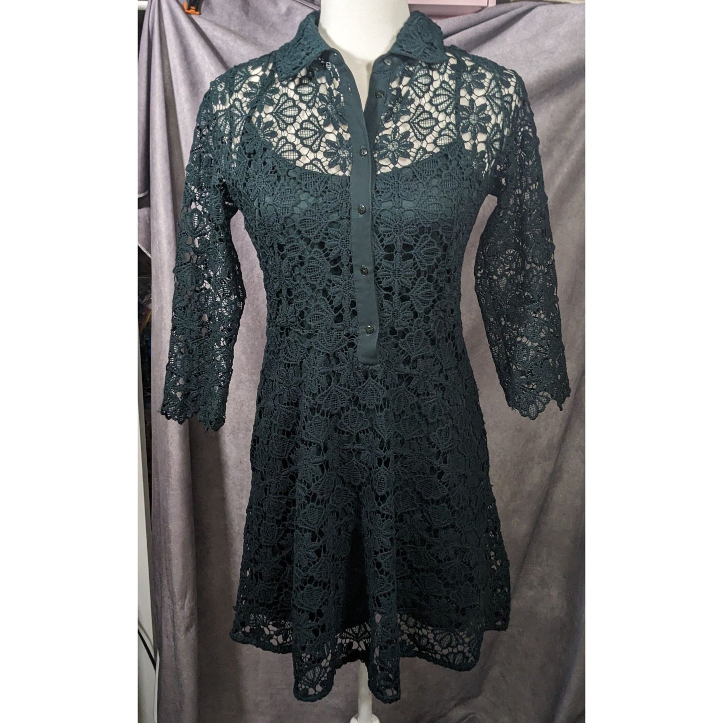 Zara Basic Collection Gothic Black Floral Overlay Dress Size Mediumj