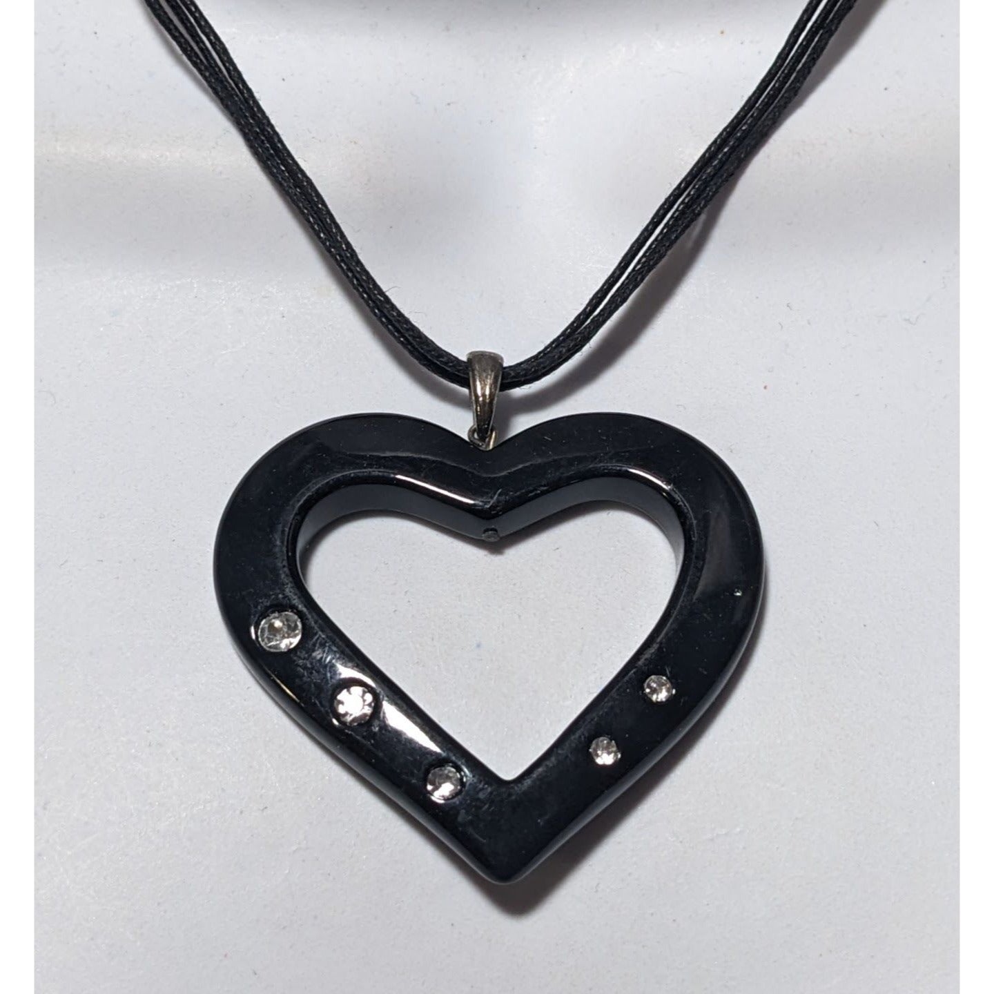 Glam Goth Open Heart Black Pendant Necklace