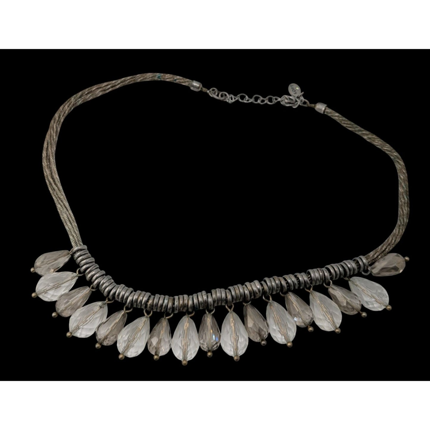 LOFT Preppy Silver-Tone Statement Necklace With Faceted Teardrop Glass Beads