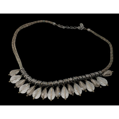 LOFT Preppy Silver-Tone Statement Necklace With Faceted Teardrop Glass Beads