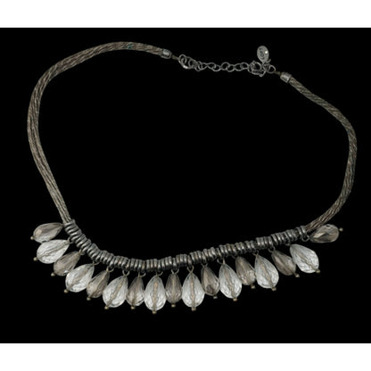 LOFT Preppy Silver-Tone Statement Necklace With Faceted Teardrop Glass Beads