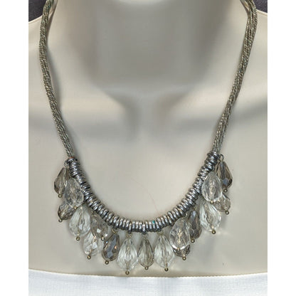 LOFT Preppy Silver-Tone Statement Necklace With Faceted Teardrop Glass Beads