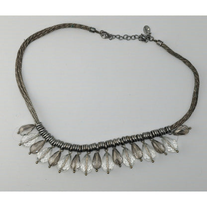 LOFT Preppy Silver-Tone Statement Necklace With Faceted Teardrop Glass Beads