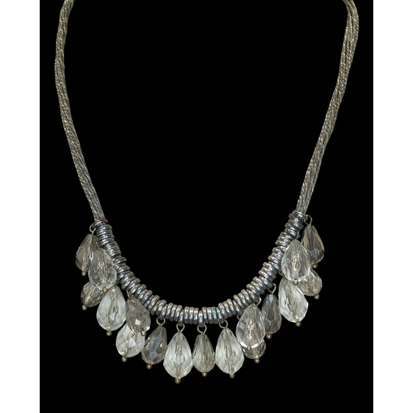 LOFT Preppy Silver-Tone Statement Necklace With Faceted Teardrop Glass Beads