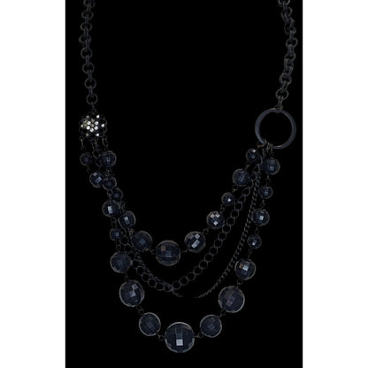 Goth Layered Black Beaded Chain Statement Necklace Rhinestone Accent