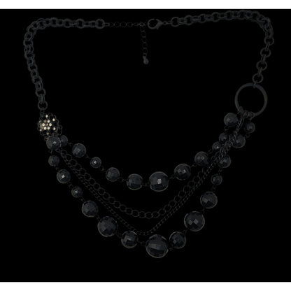 Goth Layered Black Beaded Chain Statement Necklace Rhinestone Accent
