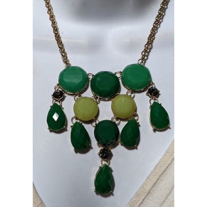 Y2K Glam Green Gemmed Fringe Statement Necklace