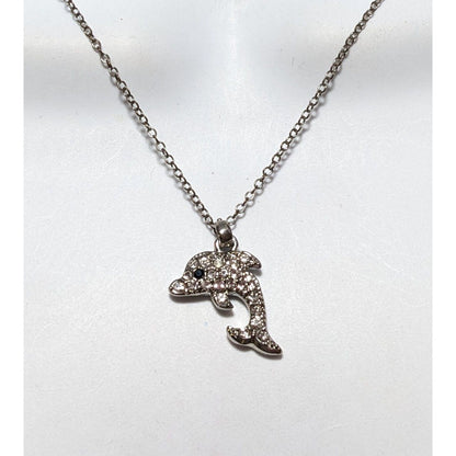 Reversible Silver Rhinestone Dolphin Necklace