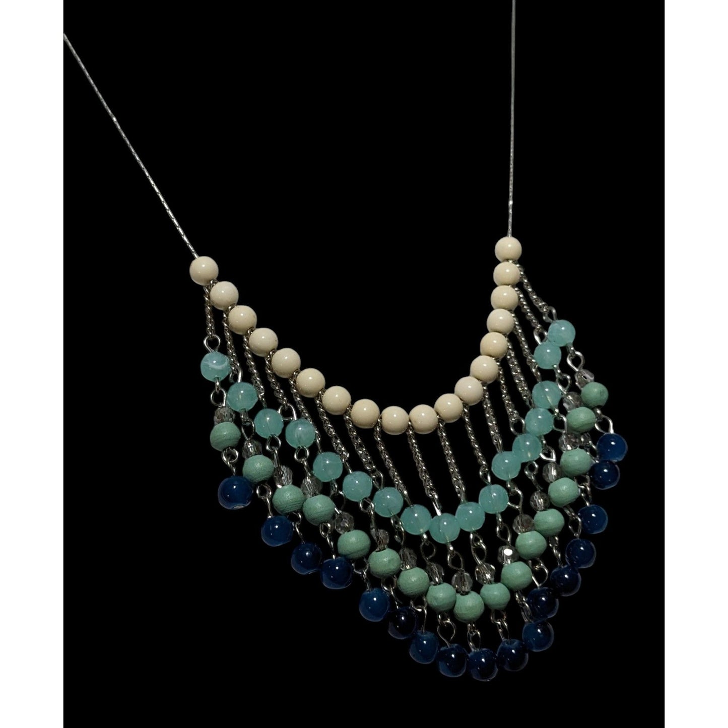 Retro Bohemian Blue Beaded Fringe Necklace