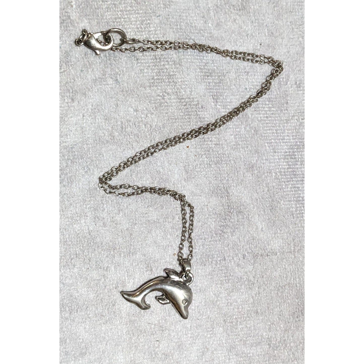 Reversible Silver Rhinestone Dolphin Necklace