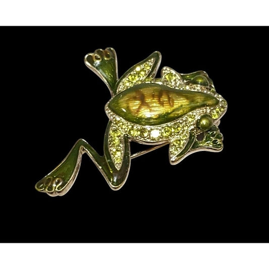 Vintage Liz Claiborne Rhinestone Enamel Frog Brooch