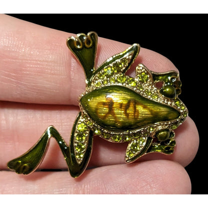 Vintage Liz Claiborne Rhinestone Enamel Frog Brooch