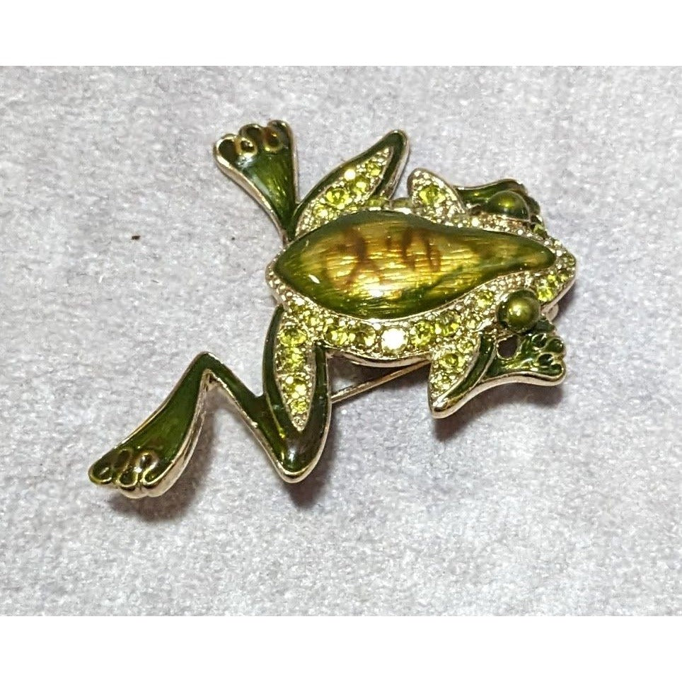 Vintage Liz Claiborne Rhinestone Enamel Frog Brooch