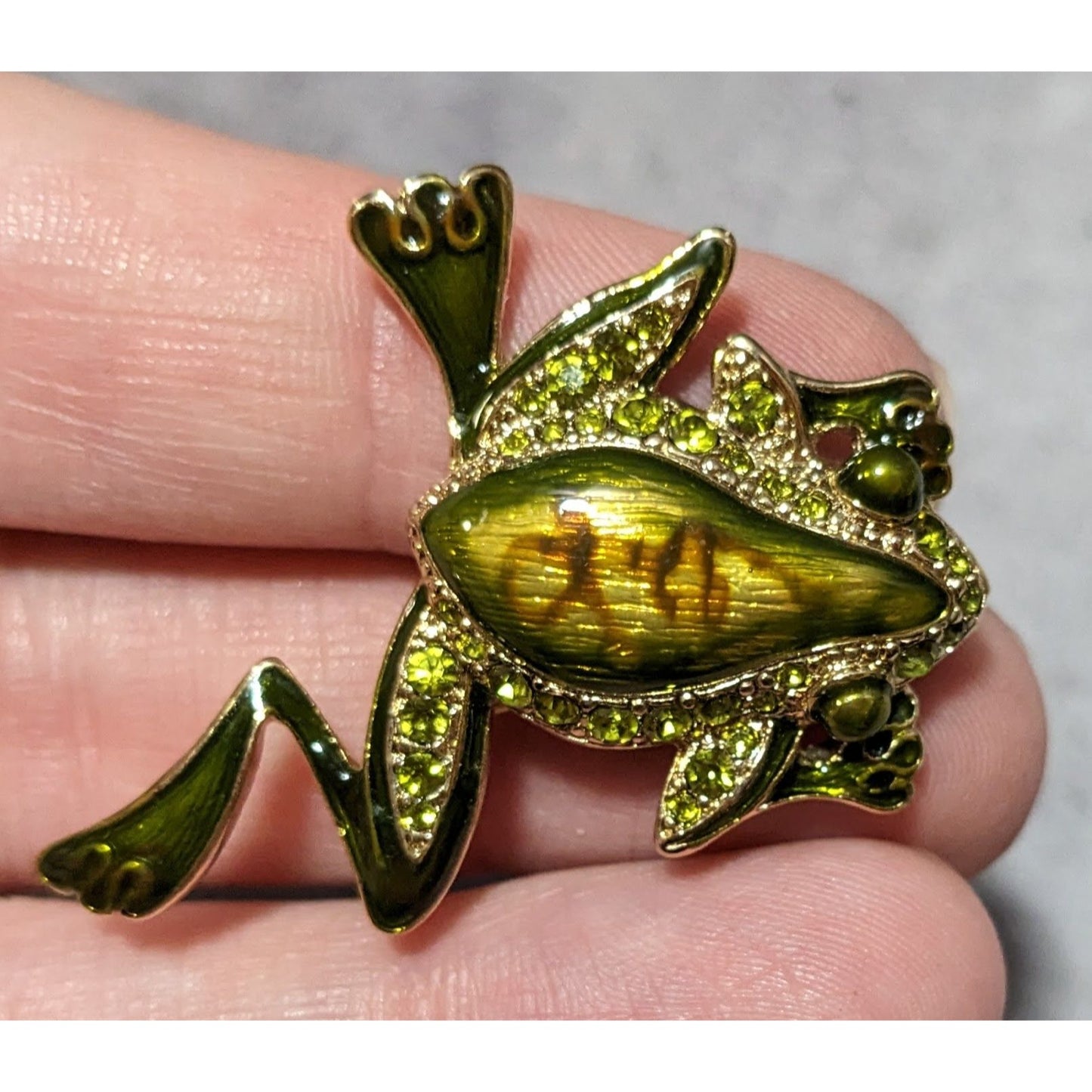 Vintage Liz Claiborne Rhinestone Enamel Frog Brooch