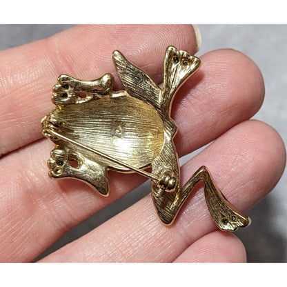 Vintage Liz Claiborne Rhinestone Enamel Frog Brooch