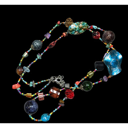 Rainbow Aristic Beaded Mixed Material Station Necklace